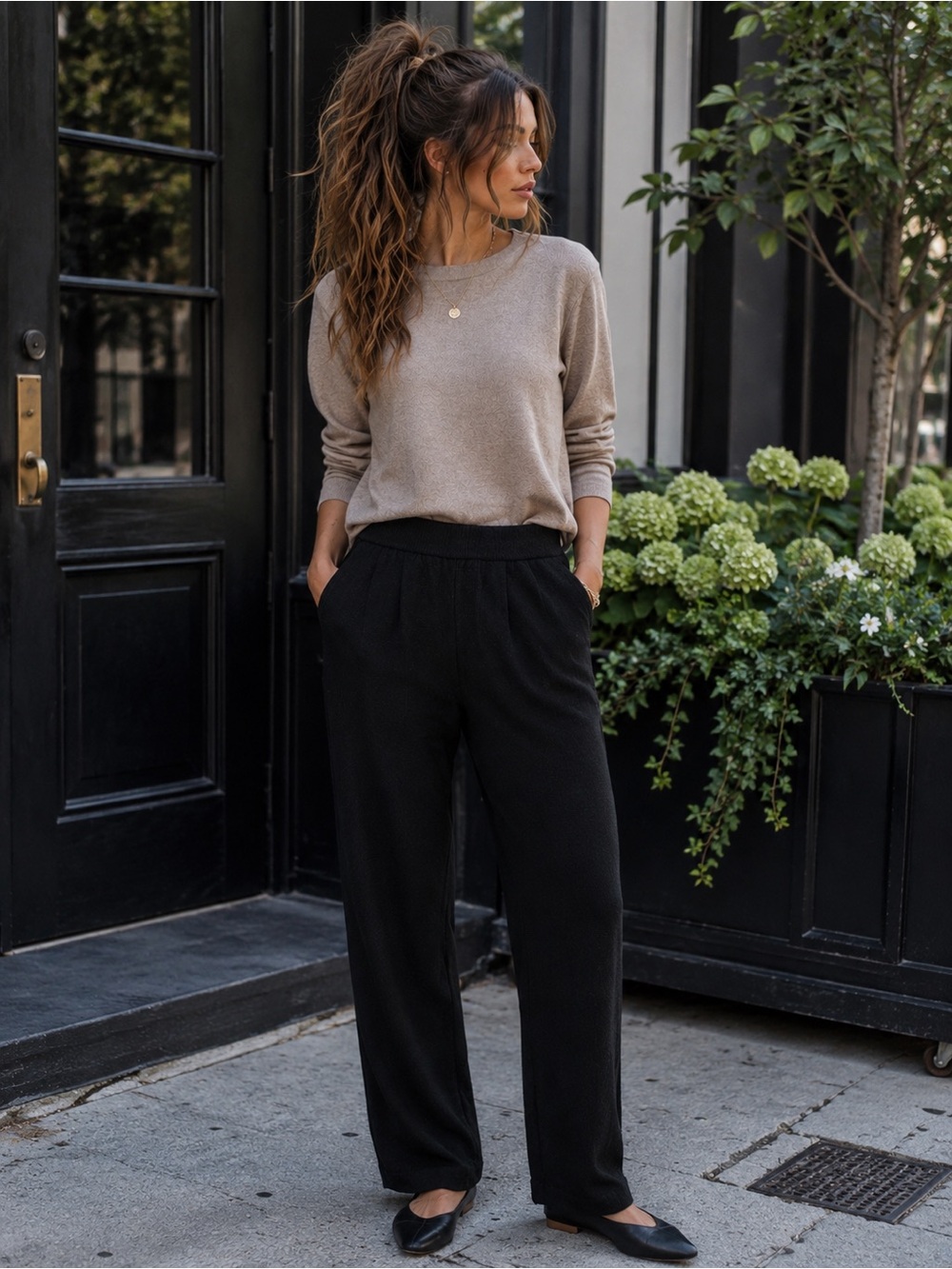 St. John Basics Santana Knit Pleated Pull On Pants With Pockets Size 8